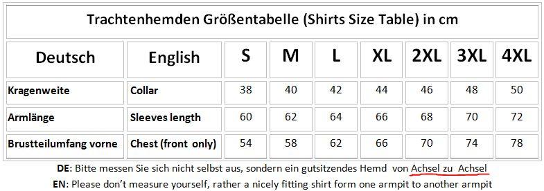 Size Chart Table Germany