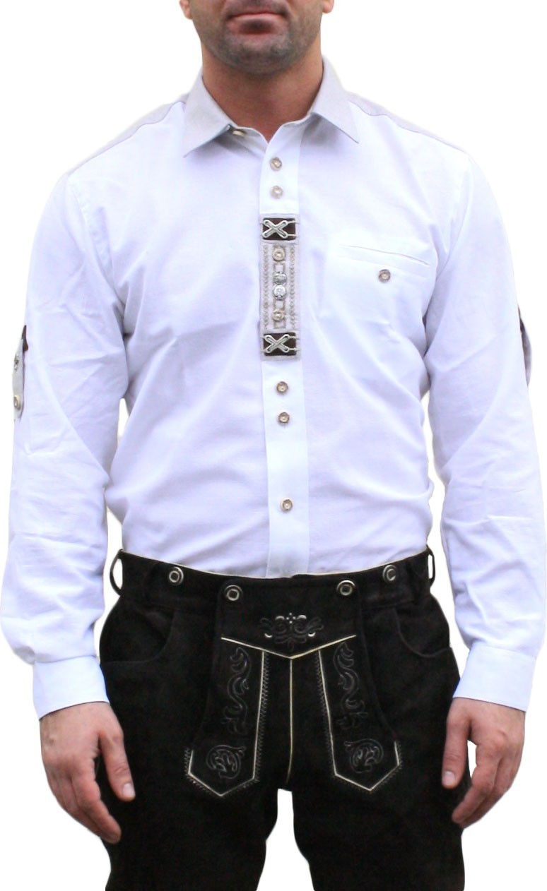 Traditional Bavarian Shirt For Lederhosen Oktoberfest With Decorations Color White