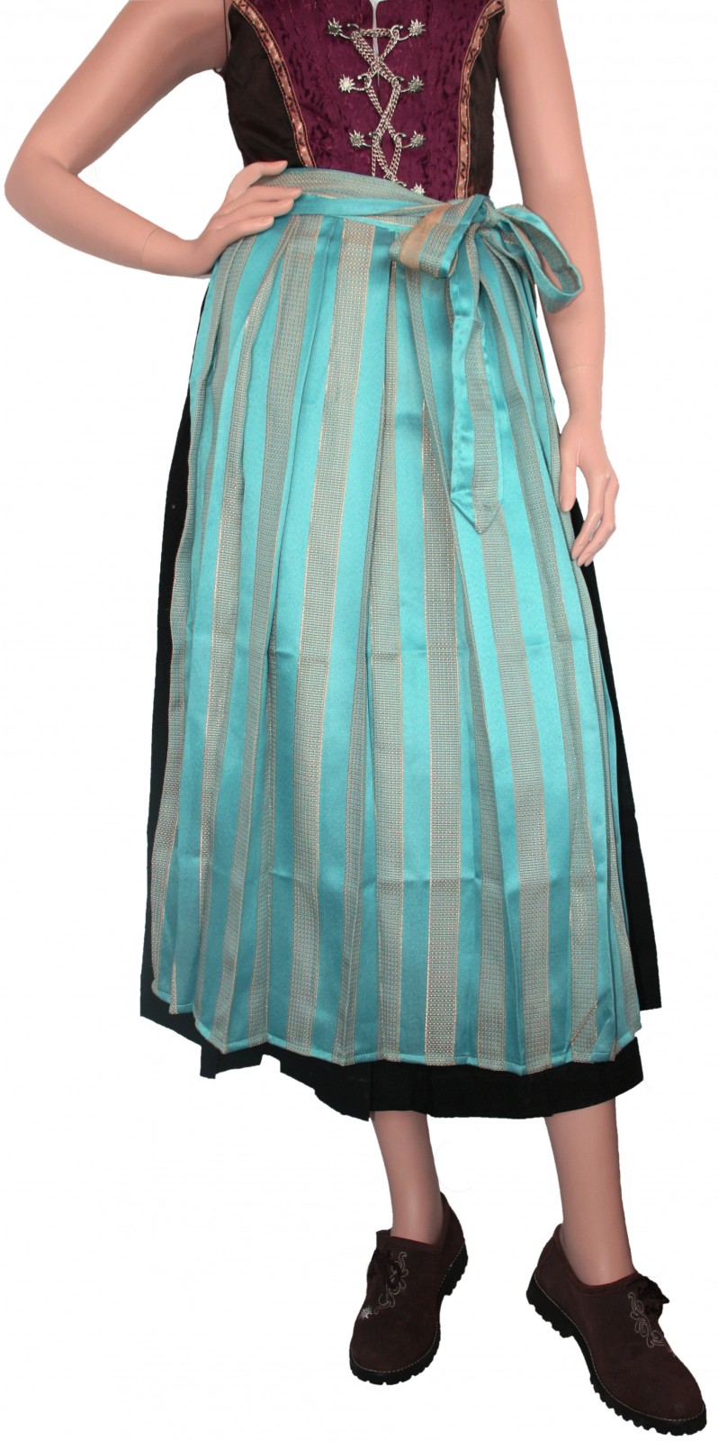 Long Dirndl Apron Traditional Apron Colour Turquoise Blue And Golden