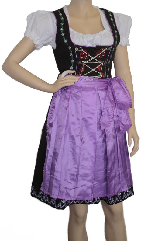 3 Pieces Midi-Dirndl Dress Set Bavaria Oktoberfest, Purple